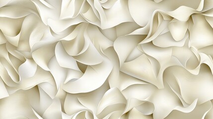 Poster - A close-up view reveals a white and beige wavy paper wall illuminated by soft lighting, creating an elegant atmosphere and emphasizing its intricate textures SEAMLESS PATTERN