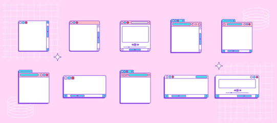 Set of retro computer window ui ux
