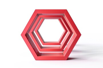 Poster - A single red hexagon shape on a white surface, isolated