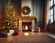 © Galeno - christmas tree holidays present fireplace cozy christmas scene decorated fireplace