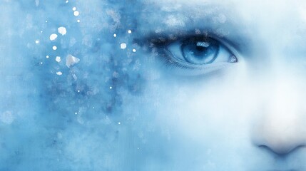 closeup womans face blue background tundra eyes promotional pale first snow winter edited ghost young girl colors small human skin glaciers