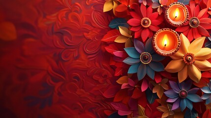 Wall Mural - Brightly Colored 3D Illustration Banner of Traditional Indian Toran for Diwali Celebration with Copy Space.