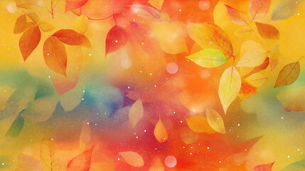 Autumn leaves in the fall - abstract glitter and bokeh - Seamless repeating background pattern. Rainbow colors