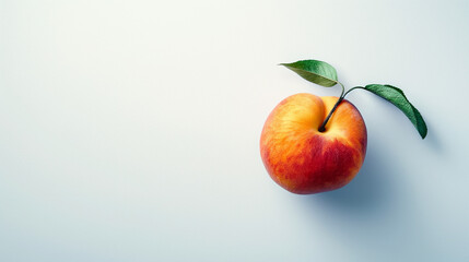 Wall Mural - red peach with green leaf, isolated on background