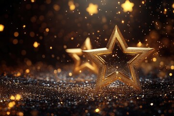 Sticker - Golden star on sparkling background. Perfect for festive or celebratory designs, this image represents success and achievement.