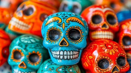 Colorful sugar skulls displayed during the Day of the Dead celebration