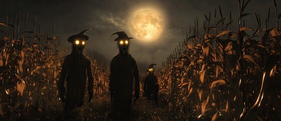 Wall Mural - Haunted Cornfield at Night