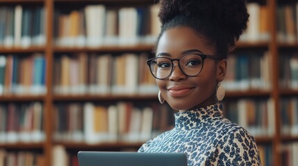 Poster - Successful African-American Woman in Library