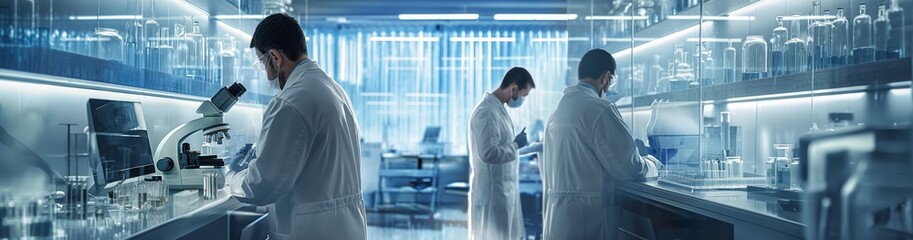 Aufkleber - Researchers are conducting advanced experiments in a stateoftheart laboratory focused on scientific innovation and medical research within a controlled environment with cuttingedge technology
