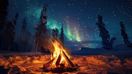 Canvas Print - Campfire under the Northern Lights