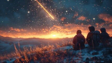 Canvas Print - friends in mountains under starry sky