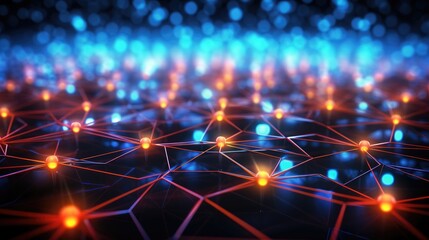 Poster - Futuristic technology background featuring a network of glowing blue circuit lines and digital nodes