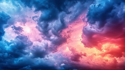 Wall Mural - a sky brimming with clouds, with a vibrant red and blue hue stretching across the horizon