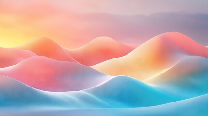 Wall Mural -   A breathtaking panorama of mountains bathed in golden sunlight, set against a backdrop of vibrant pink and blue skies The scene captures the essence of serene