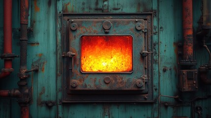 Wall Mural - Glowing Embers Through a Rusted Door