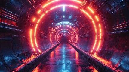 Wall Mural - Neon Tunnel of Light