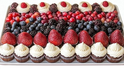 Sticker -   A close-up of a tray filled with cupcakes topped with strawberries