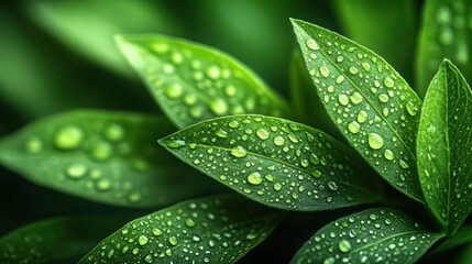 Poster - Dew Drops on Lush Green Leaves