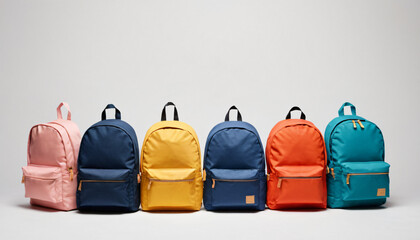 Wall Mural - group of backpacks isolated on clean background space for text