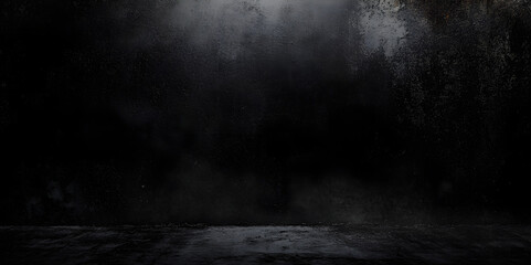 Wall Mural - scary dark wall, low light black concrete cement texture for background