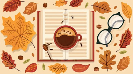 Canvas Print - an autumn-themed book with coffee, glasses, and leaves