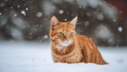 Canvas Print - A Ginger Cat in the snow