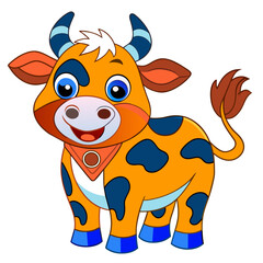 Wall Mural - free vector cheerful cartoon cow illustration, vector illustration kawaii