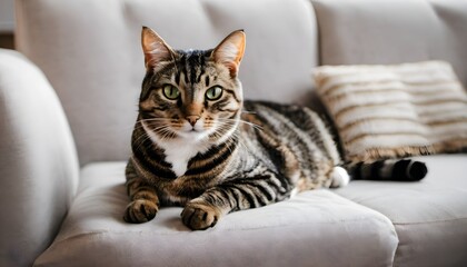 Poster - A Tabby Cat sitting on a sofa