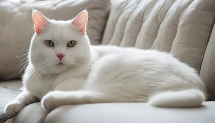 Canvas Print - A White Cat sitting on a sofa