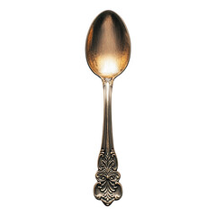 Elegant vintage silver spoon with ornate design, without background, png image, transparent backdrop