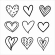 © Joanna Redesiuk - Nine black and white hand-drawn hearts, each with unique patterns, are arranged in a 3x3 grid