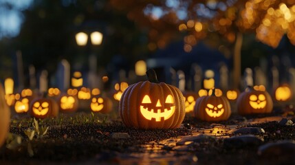 Canvas Print - 3D rendering of a graveyard in the dark on a full moon night, Halloween background