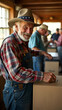 © Mustapha - Happy Old Farmer Voter Wearing Hat Casting Ballot in US Presidential Election, Polling Place
