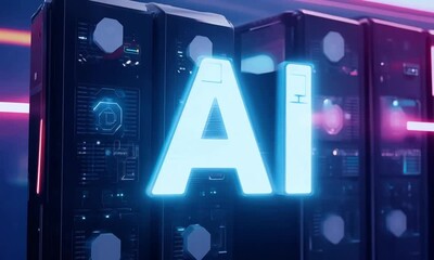 Poster - Exploring the futuristic world of artificial intelligence in a high-tech lab filled with glowing screens and advanced machinery at the heart of innovative technology. Generative AI