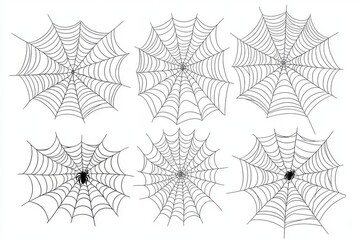 Spider webs and spiders silhouette isolated on white. Spooky halloween decorations element. decorative collection of cobwebs.