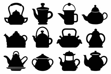 Sticker - Kettle teapot silhouette set, coffee cup silhouette vector set

