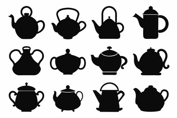 Wall Mural - teapot silhouette set, silhouette of kettle teapot vector bundle