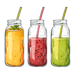 Wall Mural - Three mason jars filled with smoothies, each with a straw.