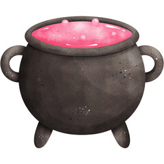 Watercolor Halloween Witch Cauldron Illustration Isolated on Transparent Background