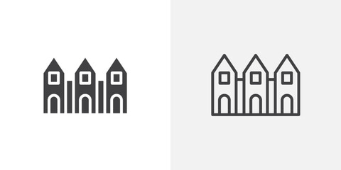 Wall Mural - Terraced Houses icon in solid and outlined style