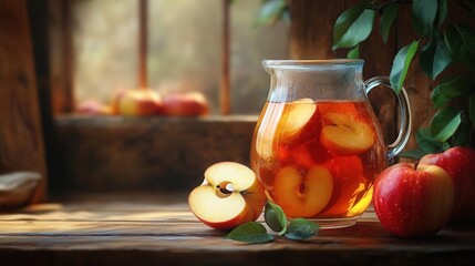 Realistic Freshly pressed apple cider in jug,