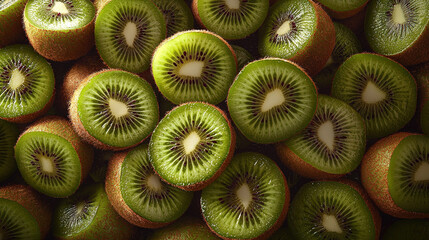 Sticker -   A group of kiwis sliced into pieces stacked alongside one another atop other whole kiwis