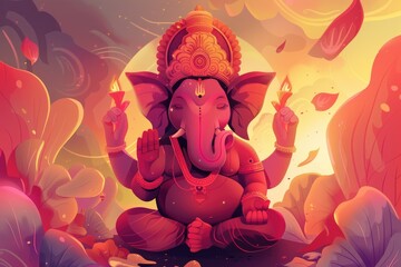 Wall Mural - A large elephant statue sits amidst a dense forest, surrounded by trees and underbrush