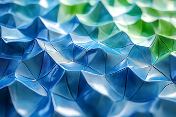Poster - bold, angular shapes in shades of cobalt blue and lime green form a sharp, geometric background. con