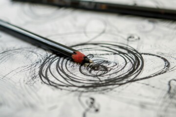 Poster - A pencil and a person's creative work on a table, perfect for illustrating creativity and inspiration