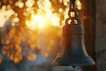 Poster - a school bell ringing to signal the start of a new day, marking the rhythm of daily life. concept of