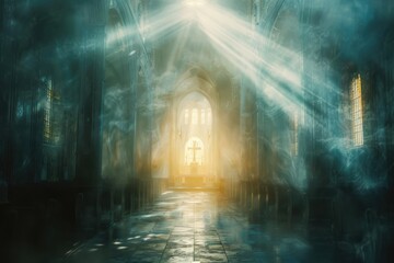 Aufkleber - A church with a warm glow emanating from within, suggesting a peaceful and welcoming atmosphere