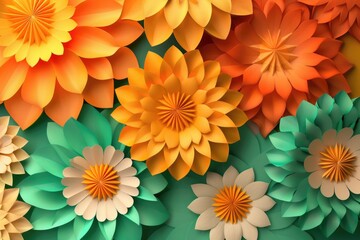Poster - A beautiful arrangement of paper flowers on a wall, great for event decorations or as a unique piece of art