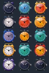 Poster - A collection of colorful clocks set against a dark background