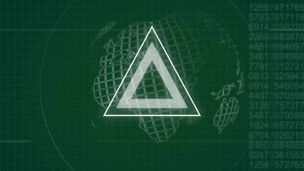Poster - Rotating triangle animation over digital globe and grid background